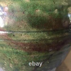 Studio Pottery Vase Signed Large Green Vintage Pot Ribbed Mid Century Ceramic