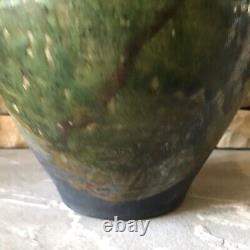 Studio Pottery Vase Signed Large Green Vintage Pot Ribbed Mid Century Ceramic