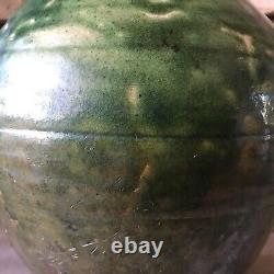 Studio Pottery Vase Signed Large Green Vintage Pot Ribbed Mid Century Ceramic