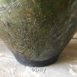 Studio Pottery Vase Signed Large Green Vintage Pot Ribbed Mid Century Ceramic