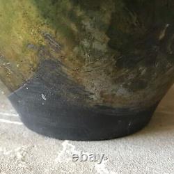 Studio Pottery Vase Signed Large Green Vintage Pot Ribbed Mid Century Ceramic