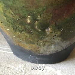 Studio Pottery Vase Signed Large Green Vintage Pot Ribbed Mid Century Ceramic