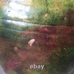 Studio Pottery Vase Signed Large Green Vintage Pot Ribbed Mid Century Ceramic