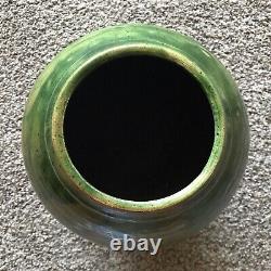 Studio Pottery Vase Signed Large Green Vintage Pot Ribbed Mid Century Ceramic