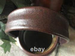 Studio Pottery Vase Signed Large Vintage Green Brown With Handle Textured Heavy