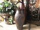 Studio Pottery Vase Signed Large Vintage Ribbed Green Brown With Handle Textured