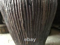 Studio Pottery Vase Signed Large Vintage Ribbed Green Brown With Handle Textured