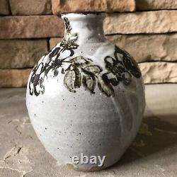 Studio Pottery Vase Signed Vintage Brown And Cream Jug Mid Century Floral Heavy