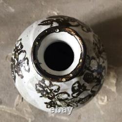 Studio Pottery Vase Signed Vintage Brown And Cream Jug Mid Century Floral Heavy