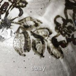 Studio Pottery Vase Signed Vintage Brown And Cream Jug Mid Century Floral Heavy