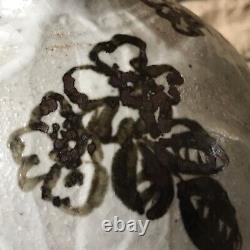 Studio Pottery Vase Signed Vintage Brown And Cream Jug Mid Century Floral Heavy