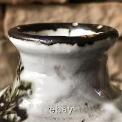 Studio Pottery Vase Signed Vintage Brown And Cream Jug Mid Century Floral Heavy
