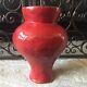 Studio Pottery Vase Signed Vintage Heavy Bright Crimson Fire Engine Red Rare Art