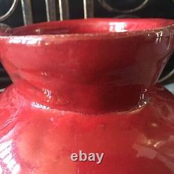 Studio Pottery Vase Signed Vintage Heavy Bright Crimson Fire Engine Red Rare Art