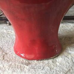 Studio Pottery Vase Signed Vintage Heavy Bright Crimson Fire Engine Red Rare Art