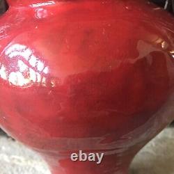 Studio Pottery Vase Signed Vintage Heavy Bright Crimson Fire Engine Red Rare Art