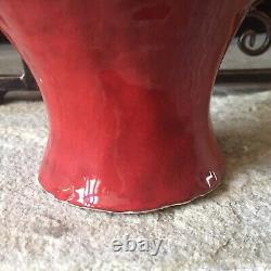 Studio Pottery Vase Signed Vintage Heavy Bright Crimson Fire Engine Red Rare Art