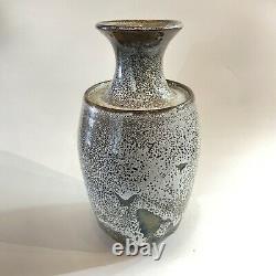 Studio Stoneware Pottery Vase Signed WW Cream Brown Spotted Glaze 9.5 Tall MCM