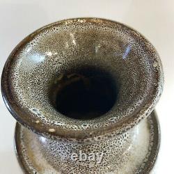 Studio Stoneware Pottery Vase Signed WW Cream Brown Spotted Glaze 9.5 Tall MCM