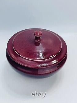 TIM MATHER Studio Art Pottery Glazed Porcelain Covered Dish Jar Bowl Lid Red VTG
