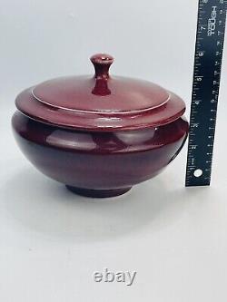 TIM MATHER Studio Art Pottery Glazed Porcelain Covered Dish Jar Bowl Lid Red VTG