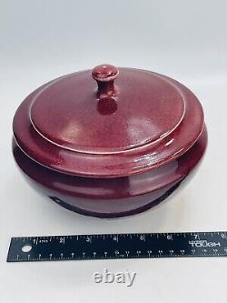 TIM MATHER Studio Art Pottery Glazed Porcelain Covered Dish Jar Bowl Lid Red VTG