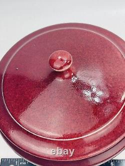 TIM MATHER Studio Art Pottery Glazed Porcelain Covered Dish Jar Bowl Lid Red VTG