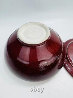 TIM MATHER Studio Art Pottery Glazed Porcelain Covered Dish Jar Bowl Lid Red VTG
