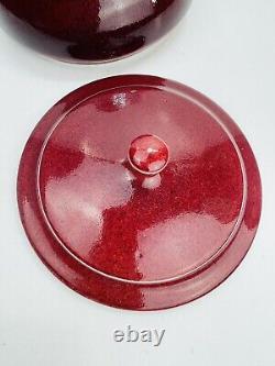 TIM MATHER Studio Art Pottery Glazed Porcelain Covered Dish Jar Bowl Lid Red VTG