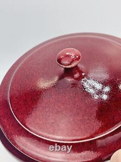 TIM MATHER Studio Art Pottery Glazed Porcelain Covered Dish Jar Bowl Lid Red VTG