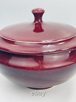 TIM MATHER Studio Art Pottery Glazed Porcelain Covered Dish Jar Bowl Lid Red VTG