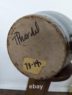 TOM PHARDEL, vintage organic vessel, blue glaze, signed Detroit Studio Pottery
