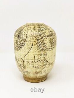 T & S Harlander Studio Art Pottery Vase Etched Four Women Design Vintage Canada