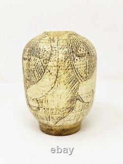 T & S Harlander Studio Art Pottery Vase Etched Four Women Design Vintage Canada