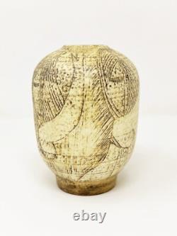 T & S Harlander Studio Art Pottery Vase Etched Four Women Design Vintage Canada
