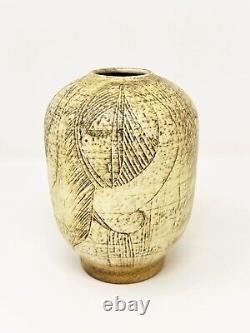 T & S Harlander Studio Art Pottery Vase Etched Four Women Design Vintage Canada