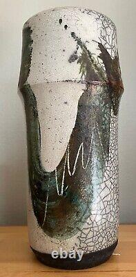 Tall Cylindrical Vintage Studio Pottery Ceramic Stoneware Vase Modern Signed