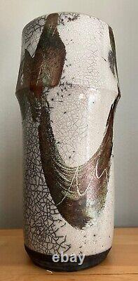 Tall Cylindrical Vintage Studio Pottery Ceramic Stoneware Vase Modern Signed