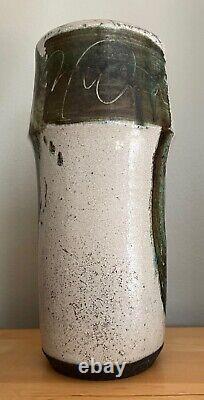 Tall Cylindrical Vintage Studio Pottery Ceramic Stoneware Vase Modern Signed