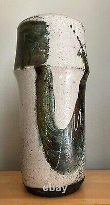 Tall Cylindrical Vintage Studio Pottery Ceramic Stoneware Vase Modern Signed