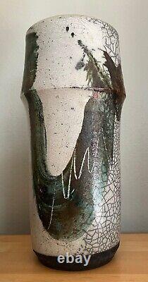 Tall Cylindrical Vintage Studio Pottery Ceramic Stoneware Vase Modern Signed