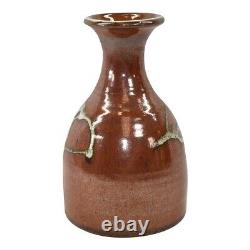 Thomas Shafer Vintage Studio Art Pottery Rust Brown Drip Glaze Ceramic Vase