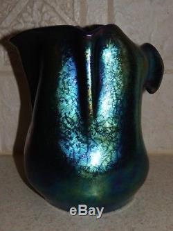 Tiffany Studios Pottery Iridescent Blue Green Pitcher 6 Vintage