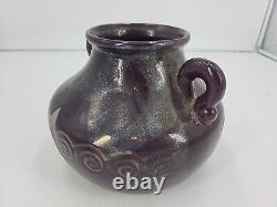 Tony Evans 1987 Signed Vintage Raku Studio Art Pottery Purple Haze Vase Rare#167