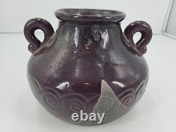 Tony Evans 1987 Signed Vintage Raku Studio Art Pottery Purple Haze Vase Rare#167
