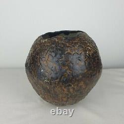 Unique Large Vintage Brutalist Handmade Textured Art Pottery Vase Signed