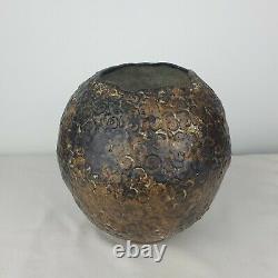 Unique Large Vintage Brutalist Handmade Textured Art Pottery Vase Signed