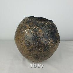 Unique Large Vintage Brutalist Handmade Textured Art Pottery Vase Signed