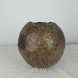 Unique Large Vintage Brutalist Handmade Textured Art Pottery Vase Signed