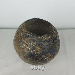 Unique Large Vintage Brutalist Handmade Textured Art Pottery Vase Signed